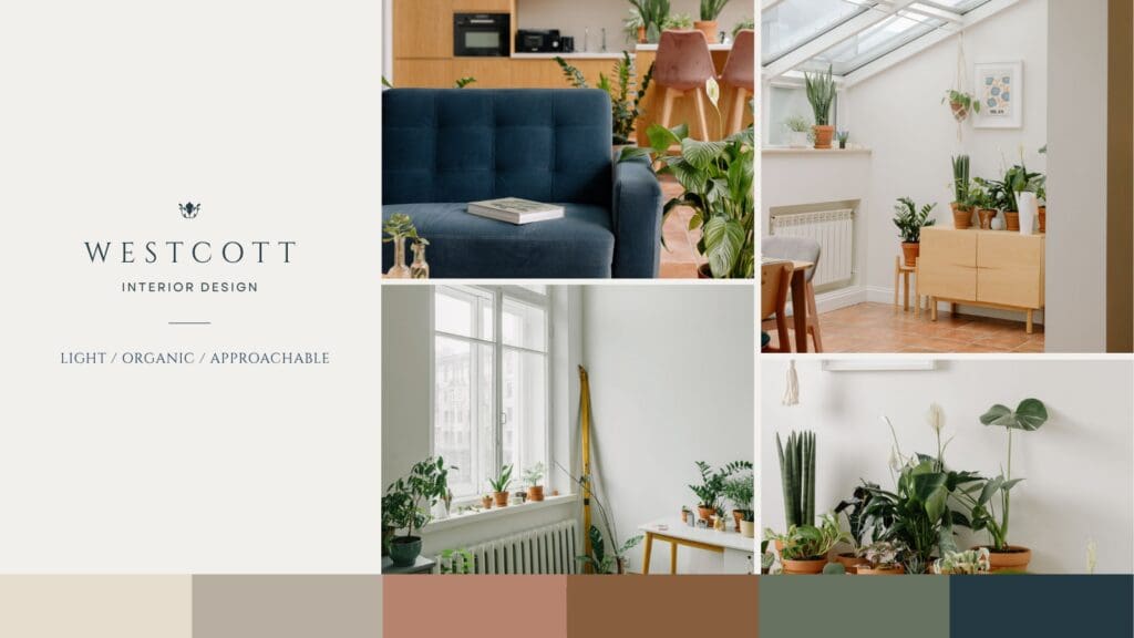 Earth-toned branding and photography applied to interior design logo