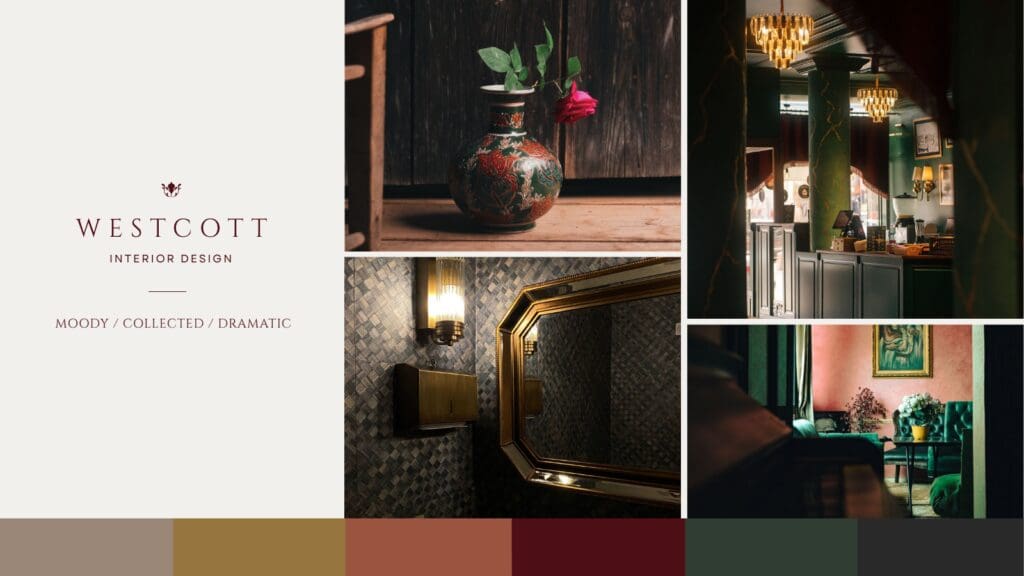 Moody branding and photography applied to interior design logo